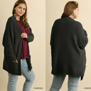 popcorn nubby knit long sleeve sweater cardigan